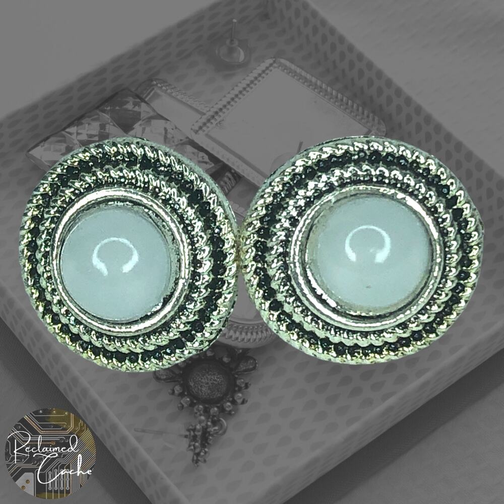 Round Faux Moonstone Stud Earrings